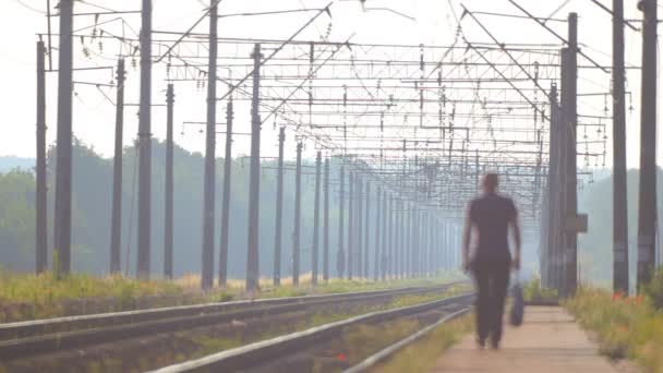 火车在农村的铁路移动 东欧铁路 — 图库视频影像