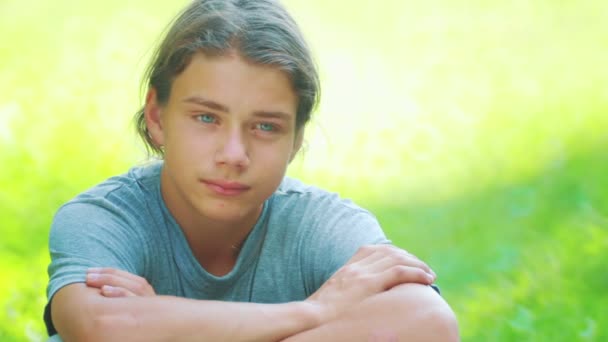 Portrait Teenager Meditating Nature Boy Meditates Thinks Outdoors — Stock Video