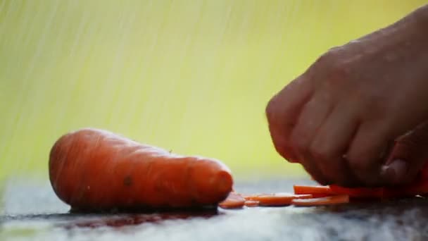 Composition Carrots Table Rain Carrots Table Drops Water — Stock Video