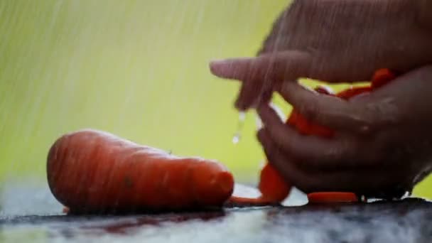 Composition Avec Des Carottes Sur Table Sous Pluie Carottes Sur — Video