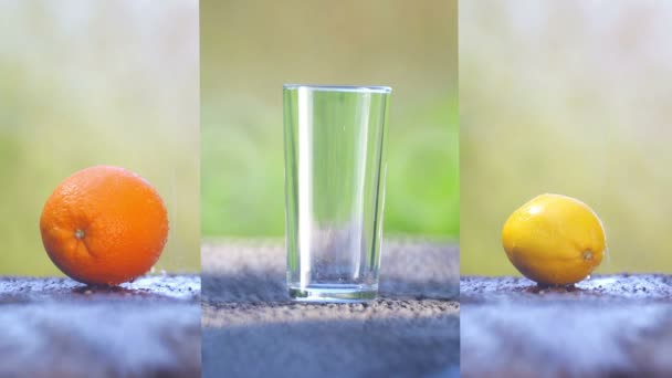 Collage Video Verticali Arancia Vetro Con Succo Limone — Video Stock
