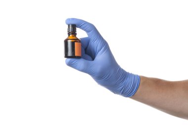 Mavi Lateks eldiven giymiş bir doktor eller