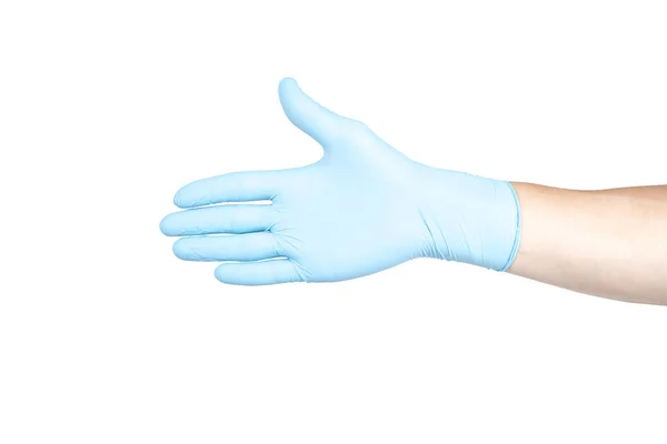 Dłoń Rękawiczce Niebieski Białym Tle — Zdjęcie stockowe