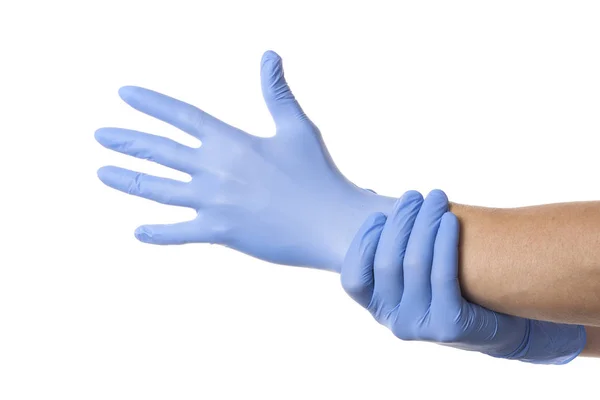 Doctor Putting Protective Gloves Isolated White — Stock Photo, Image