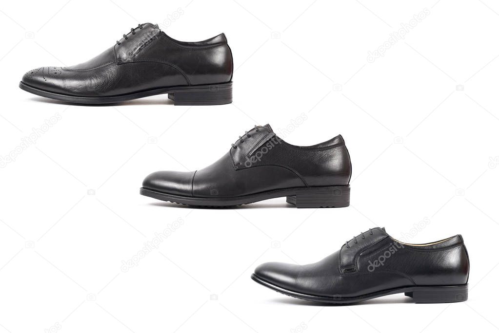 Classic male black leather shoe isolated on a white background