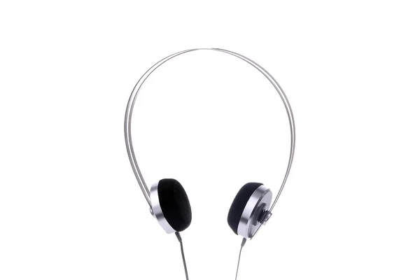 Silberner Kopfhörer Mit Kabel Isoliert Auf Weißem Hintergrund — Stockfoto