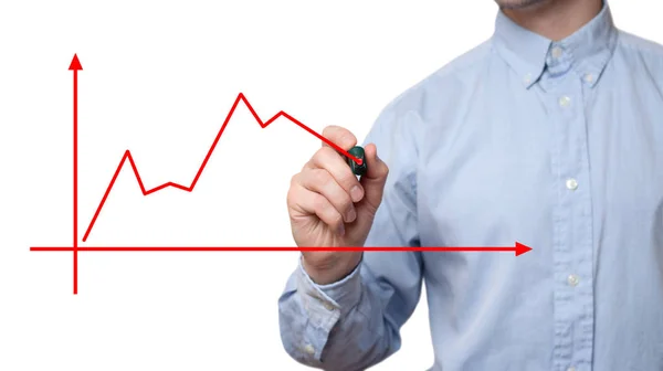 Genç işadamı marker ve yazar için cam ekranda holding 