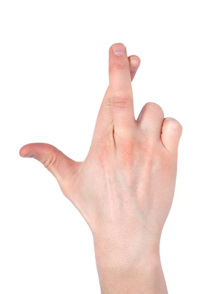Vinger gekruist hand teken, symbool van geluk op wit wordt geïsoleerd. CR — Stockfoto