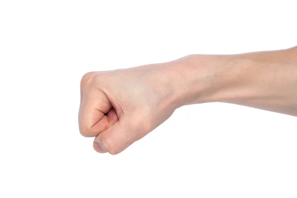 Мужской сжатый кулак, изолированный на белом фоне — стоковое фото