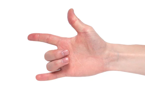 Ο άνθρωπος χέρι rocker σε απομονωμένες άσπρο φόντο. Ενός ανθρώπου χέρι givin — Φωτογραφία Αρχείου