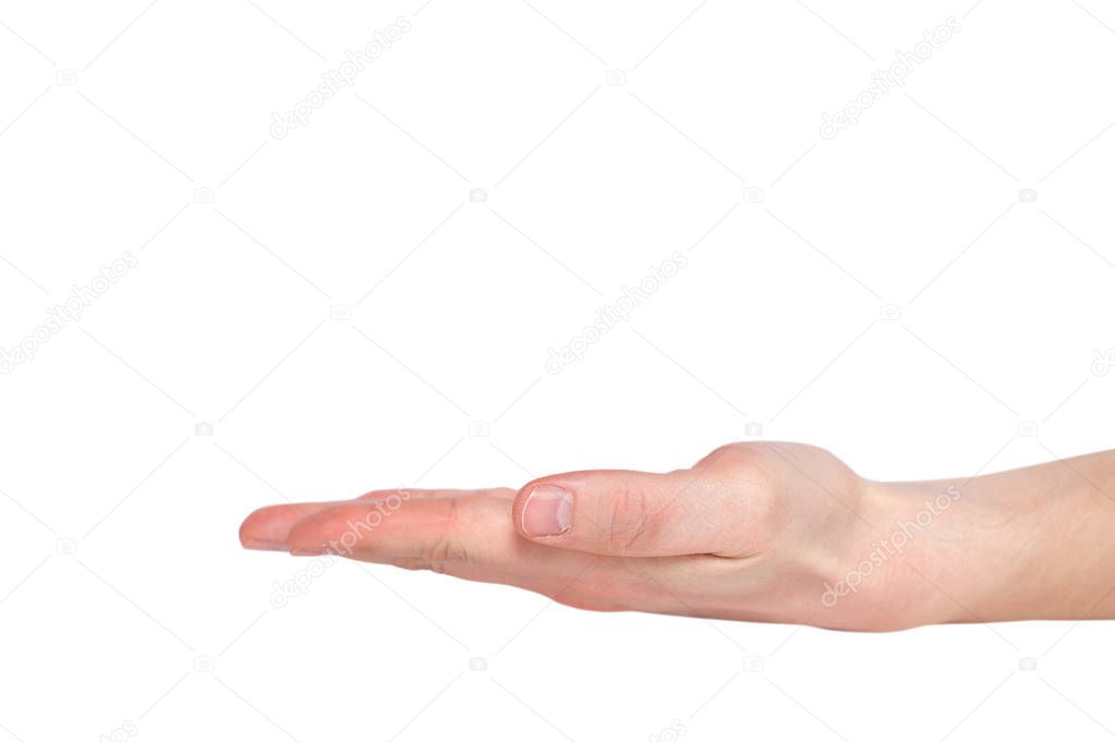 Close up hand with the palm up receiving or holding something. I