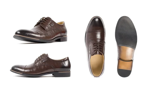 Bruna skor för män, sko isolerade vit bakgrund. Side view, till — Stockfoto