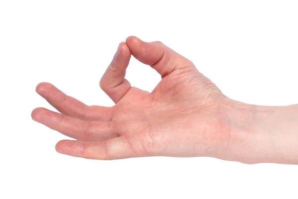 Leere männliche Hand, die Geste macht, als ob sie etwas Isoliertes hält — Stockfoto