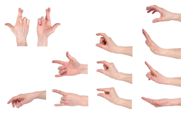 Homme main montrer stop signe isolé sur fond blanc . — Photo