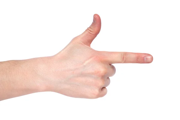 Man pointing at something on white background, closeup of hand. Royalty Free Stock Photos