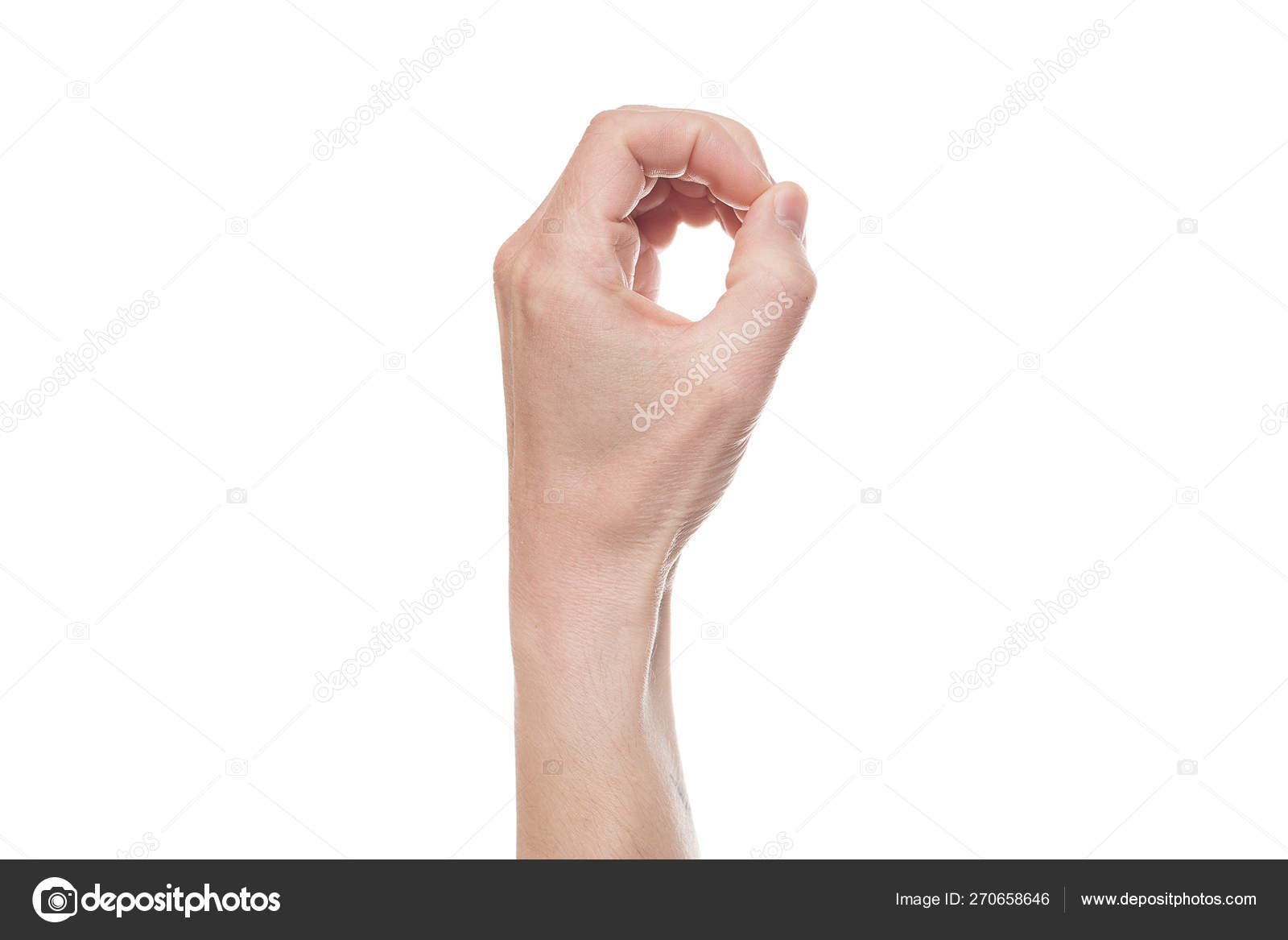 A hand sign meaning round, hole, zero. on white background Stock Photo