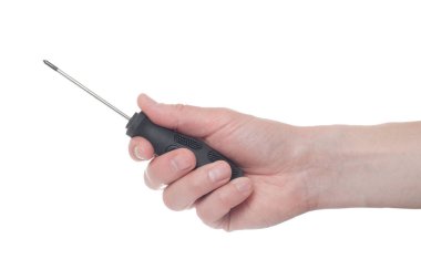 Erkek el tutma tornavida beyaz arka plan üzerinde izole.