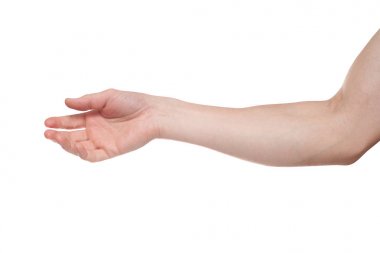 Beyaz arka planda izole edilmiş rahat erkek palmiyesi