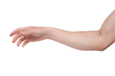 Beyaz arka planda izole edilmiş rahat erkek palmiyesi