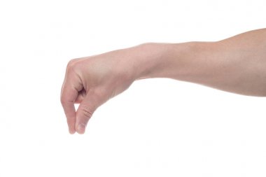 O bir şey tutan gibi bir jest yapma boş erkek el izole