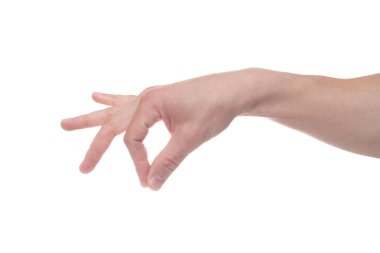 O bir şey tutan gibi bir jest yapma boş erkek el izole