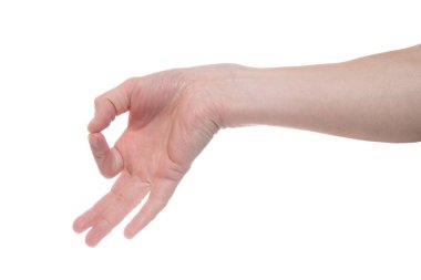 O bir şey tutan gibi bir jest yapma boş erkek el izole