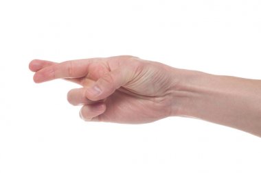 Parmak işaret, iyi şanslar sembolü beyaz izole geçti. CR