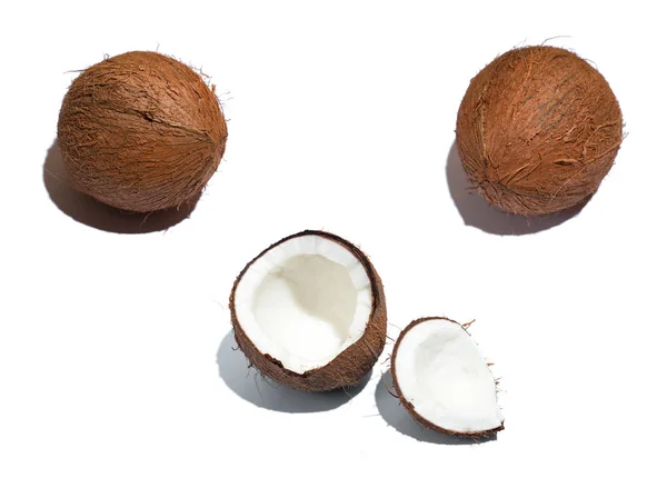 Zralý kokosový ořech na bílém pozadí. Tropický koncept — Stock fotografie
