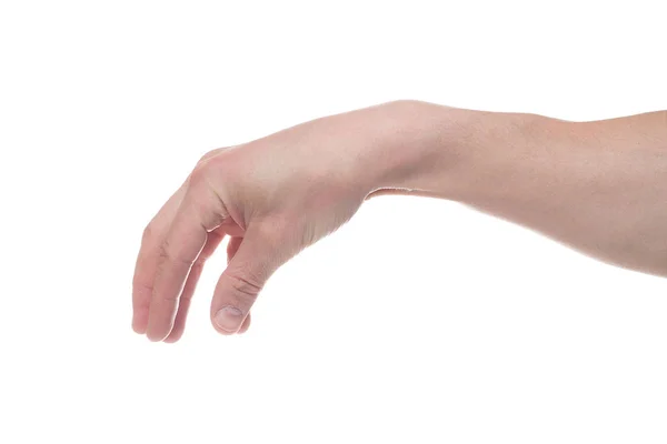 Mão masculina vazia fazendo gesto como segurar algo isolado o — Fotografia de Stock