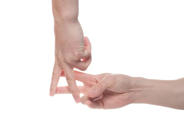 Man hands showing grid with his fingers isolated on white backgr — Stock Photo, Image