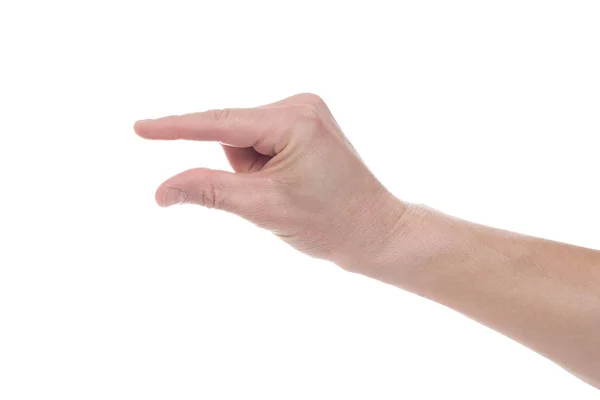 Чоловіча кавказька рука жестикулює невеликою кількістю, або смердючий розмір, ізольовані — стокове фото