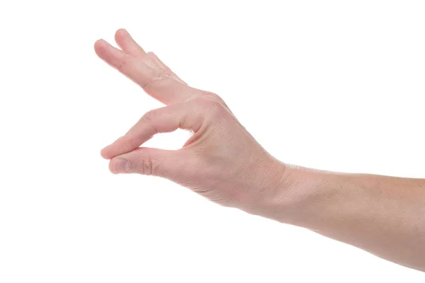 Lege mannenhand gebaar als bedrijf iets geïsoleerd o — Stockfoto