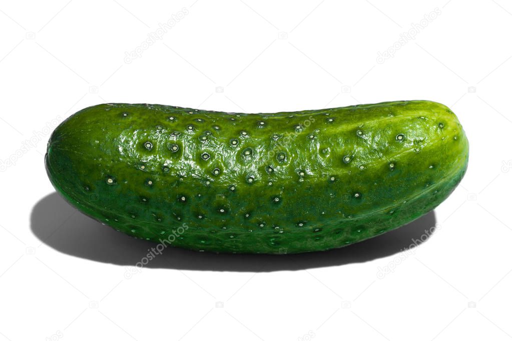 Ripe green cucumber on white background. Healthy eating and diet