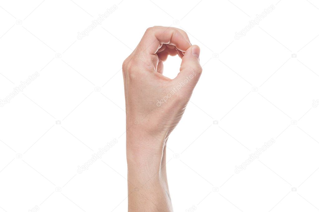 A hand sign meaning round, hole, zero. on white background