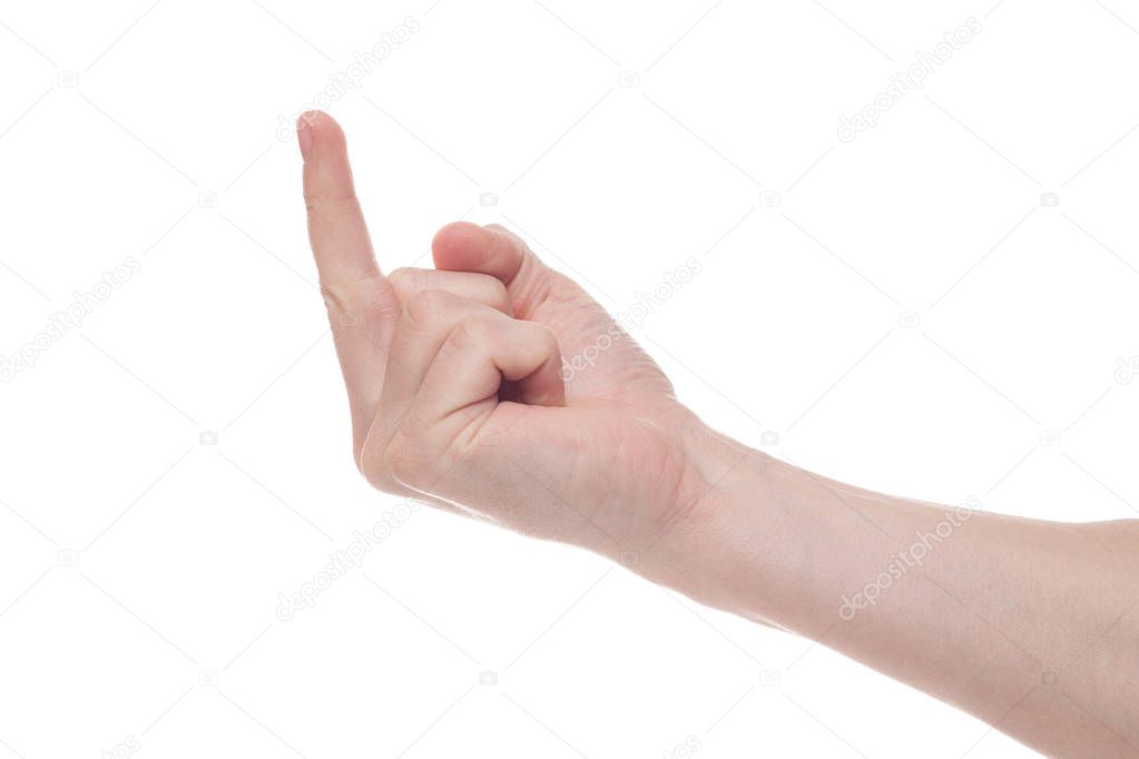 Male Right hand showing rough gesture Fuck you or Fuck off on Wh