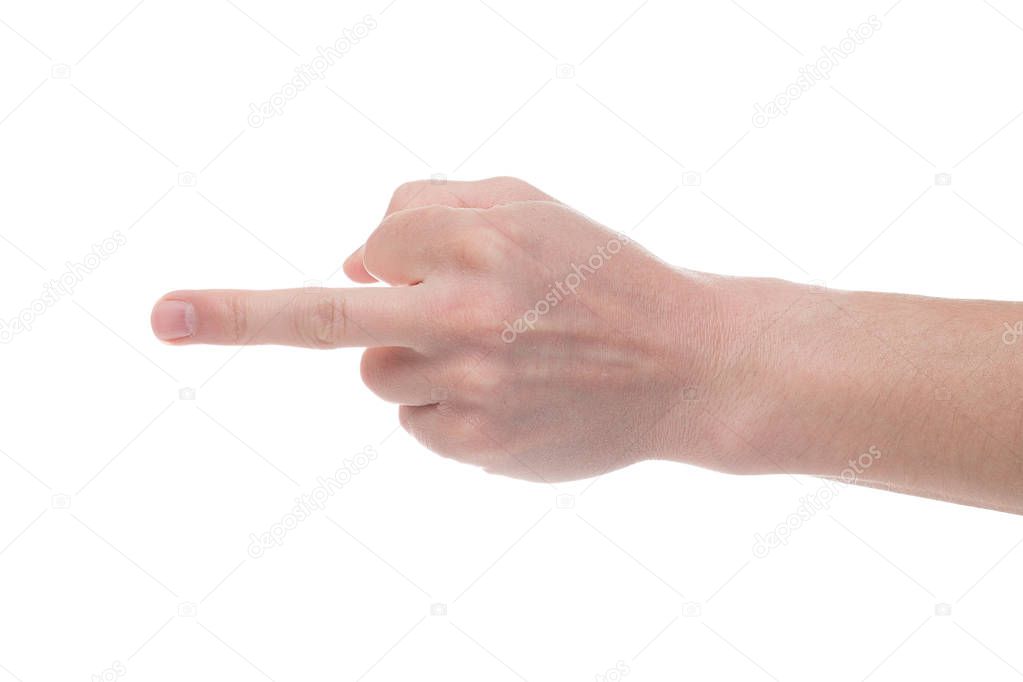 Male Right hand showing rough gesture Fuck you or Fuck off on Wh