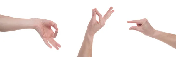 Männliche kaukasische Hand gestikuliert eine kleine Menge oder kleine Größe, isol — Stockfoto