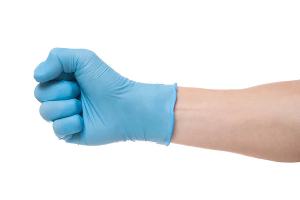 Правая рука в латексной хирургической перчатке с нулевым жестом — стоковое фото