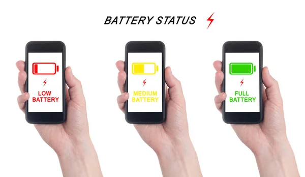 Boş ekranda beyaz backgro ile siyah Smartphone tutan el