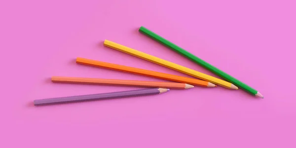 Color Pencils Pink Background Copy Space — Stock Photo, Image