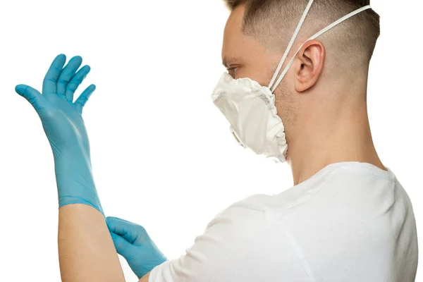 Young Surgeon Doctor Latex Protective Gloves White Protection Mask White — Stock Photo, Image