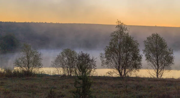 Dawn Foggy Morning Vinnitsa Region September 2020 — Stock Photo, Image
