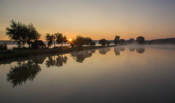 Marche Matinale Avec Brouillard Sur Les Lacs Région Kiev Ukraine — Photo