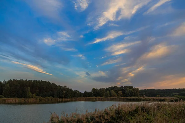 Warm Autumn Sunset Lake Boyarka Town Kiev Region Ukraine September — Stock Photo, Image