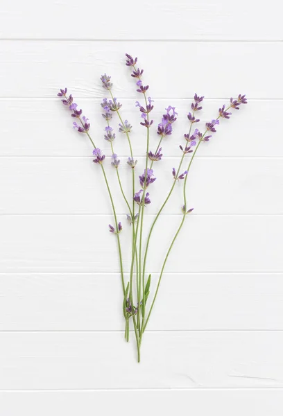 Lavender Bouquet White Wooden Table Fragrant Twigs Lavender Minimal Floral — Stock Photo, Image