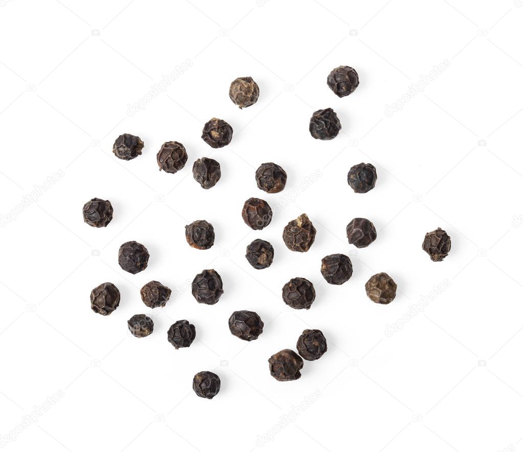 pepper corn on white background. top view