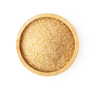 Tahta kasedeki kahverengi kamış şekeri beyaz arka planda izole edilmiş. için