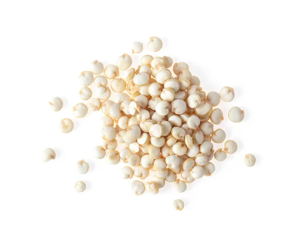 Sementes de quinoa em fundo branco. vista superior — Fotografia de Stock