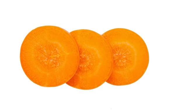 Rodaja de zanahoria aislada sobre fondo blanco. vista superior — Foto de Stock