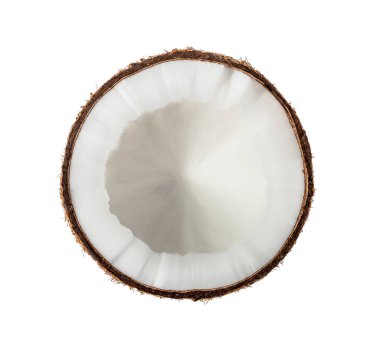 Beyaz arka planda yarı izole hindistan cevizi. Üst görünüm.